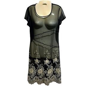 Vintage Sheer Embroidered Mesh Dress Whimsigoth Fairycore Romantic Goth Sz M 10